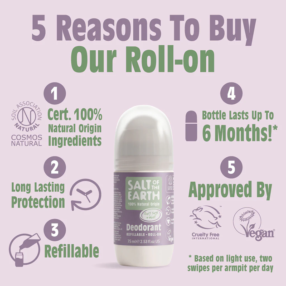Salt of the Earth Clary Sage & Mint Natural Roll-On Deodorant