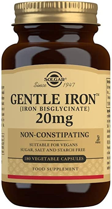 Solgar Gentle Iron (Iron Bisglycinate) 20 mg Vegetable Capsules - Pack of 180