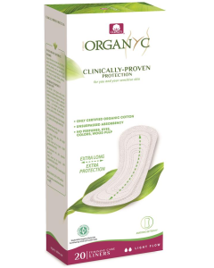 Organyc Organic Cotton Panty Liners Light Flow Flat Extra-Long 20 Pack