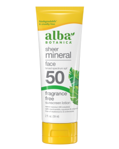 Alba Botanica Sheer Mineral Face Fragrance Free Sunscreen Lotion Spf50 59ml