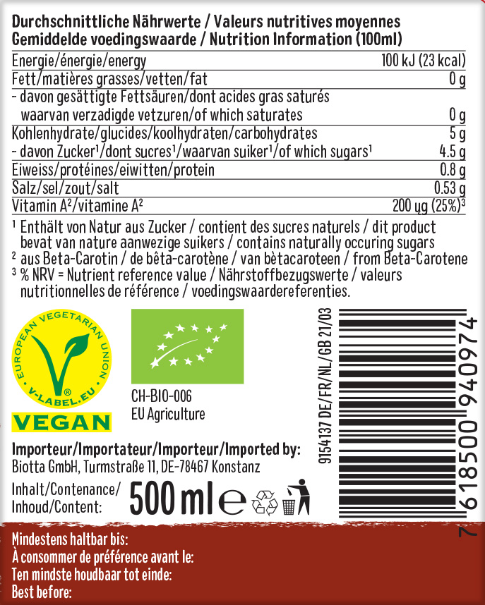 A.Vogel Biotta Vegetable Cocktail 500ml