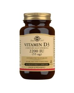 Solgar Vitamin D3 (Cholecalciferol) 2200 IU (55 mcg) Vegetable Capsules - Pack of 50